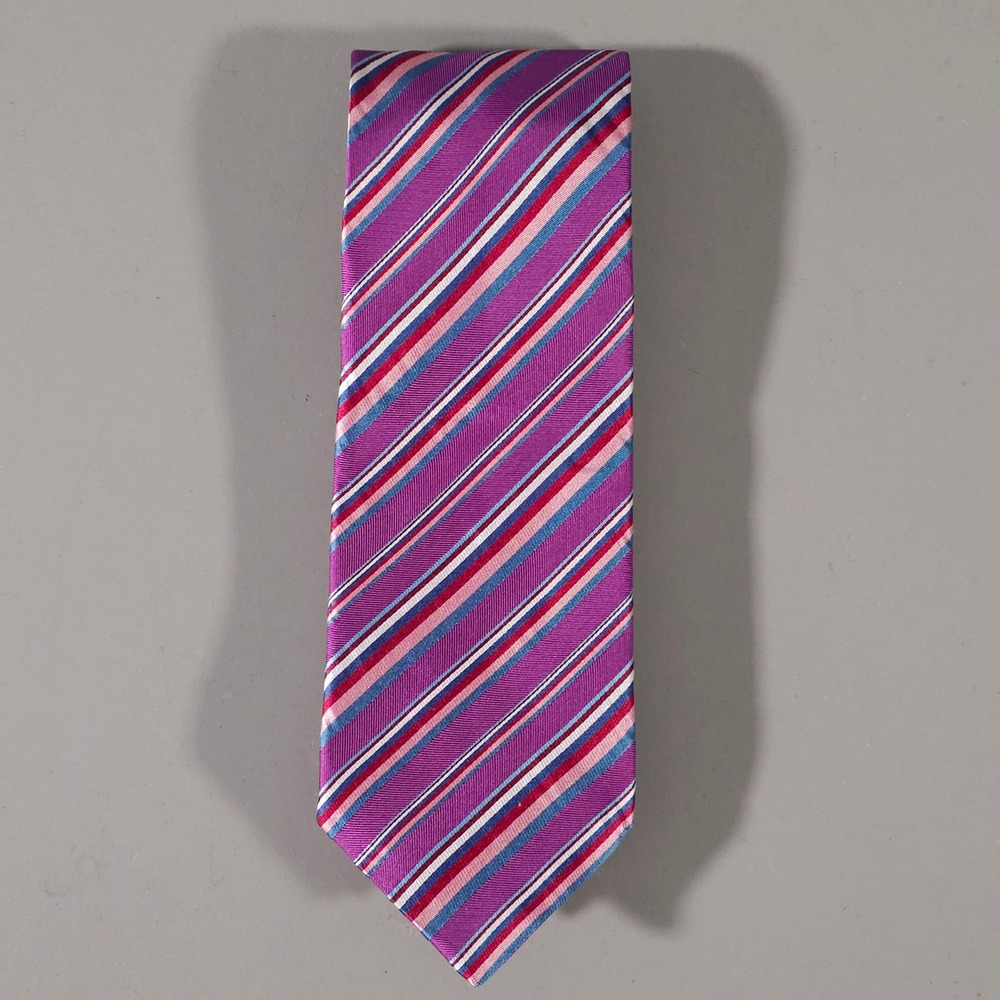 Thomas Pink Necktie Mens OS Purple Striped Silk Formal Business Accessory